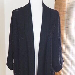 Joseph Ribkoff Black Rhinestone Longline Open Front Cardigan Sweater Sz M/L